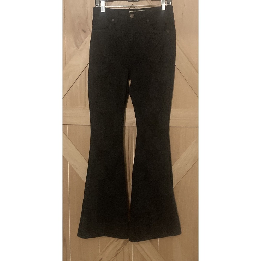 Rock & Roll Cowgirl Western Black Patchwork Denim High Rise Flare Jeans W29 L33 - Picture 6 of 11
